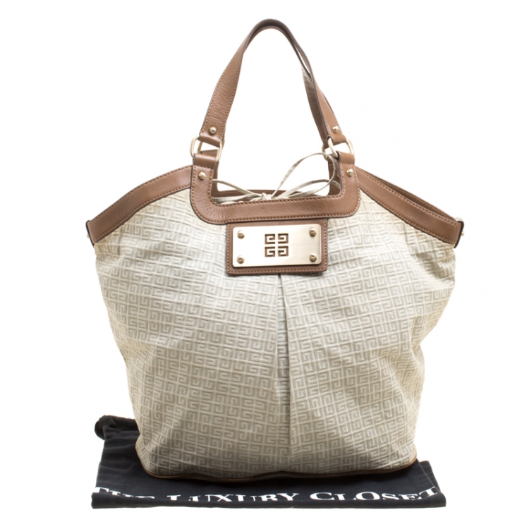 Pre Owned Givenchy Grey/Brown Signature Fabric Drawstring Tote