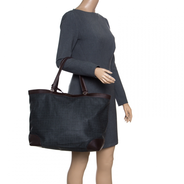 Pre Owned Givenchy Grey/Brown Signature Canvas and Leather Shopper Tote