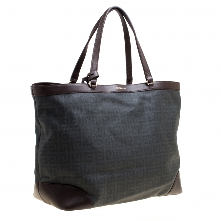 Pre Owned Givenchy Grey/Brown Signature Canvas and Leather Shopper Tote