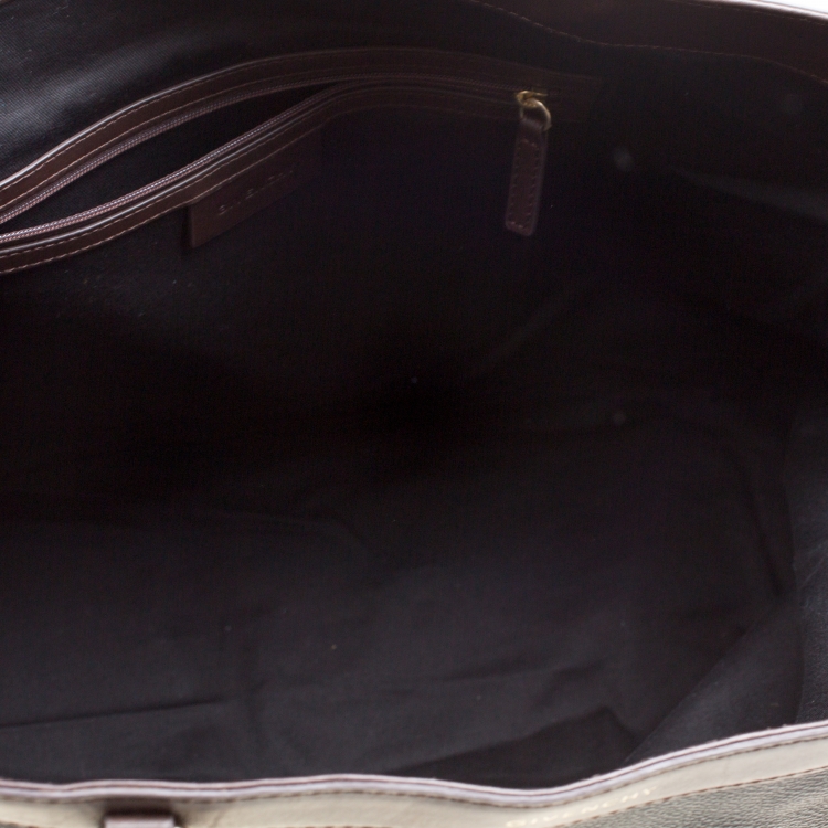Pre Owned Givenchy Grey/Brown Signature Canvas and Leather Shopper Tote