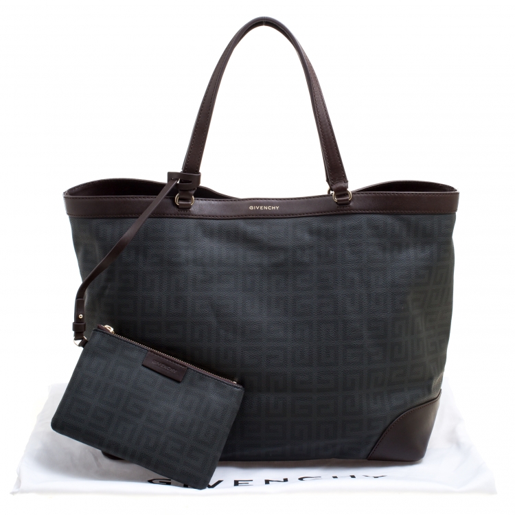 Pre Owned Givenchy Grey/Brown Signature Canvas and Leather Shopper Tote