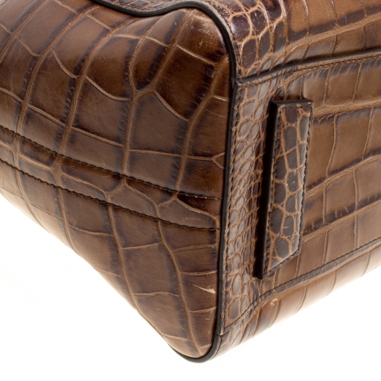 Pre Owned Givenchy Brown Croc Embossed Leather Small Antigona Top Handle Bag