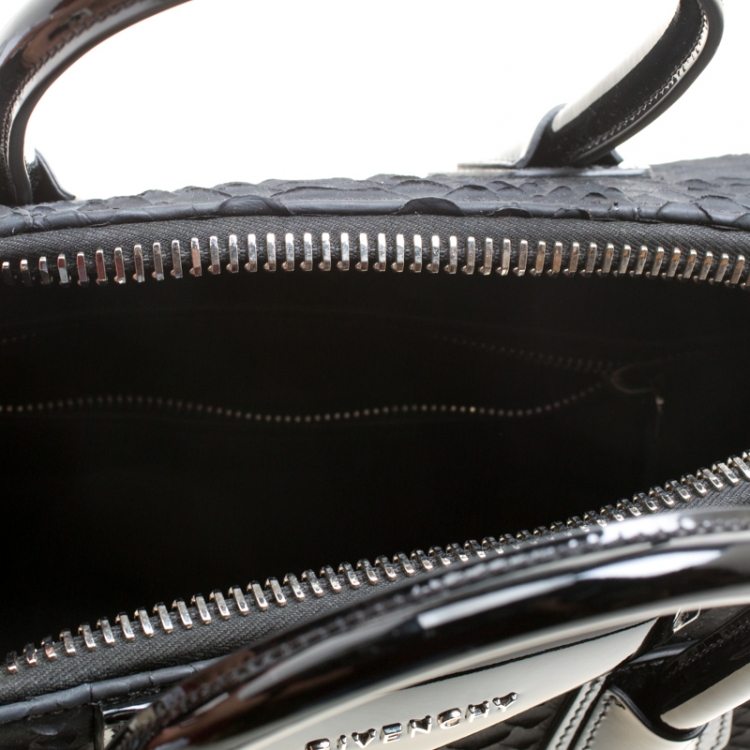 Pre Owned Givenchy Black Python and Patent Leather Small Antigona Top Handle Bag