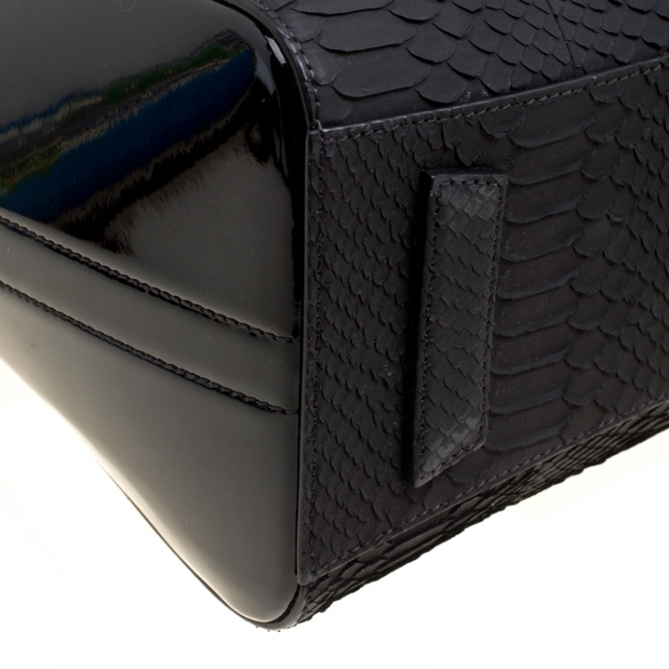 Pre Owned Givenchy Black Python and Patent Leather Small Antigona Top Handle Bag