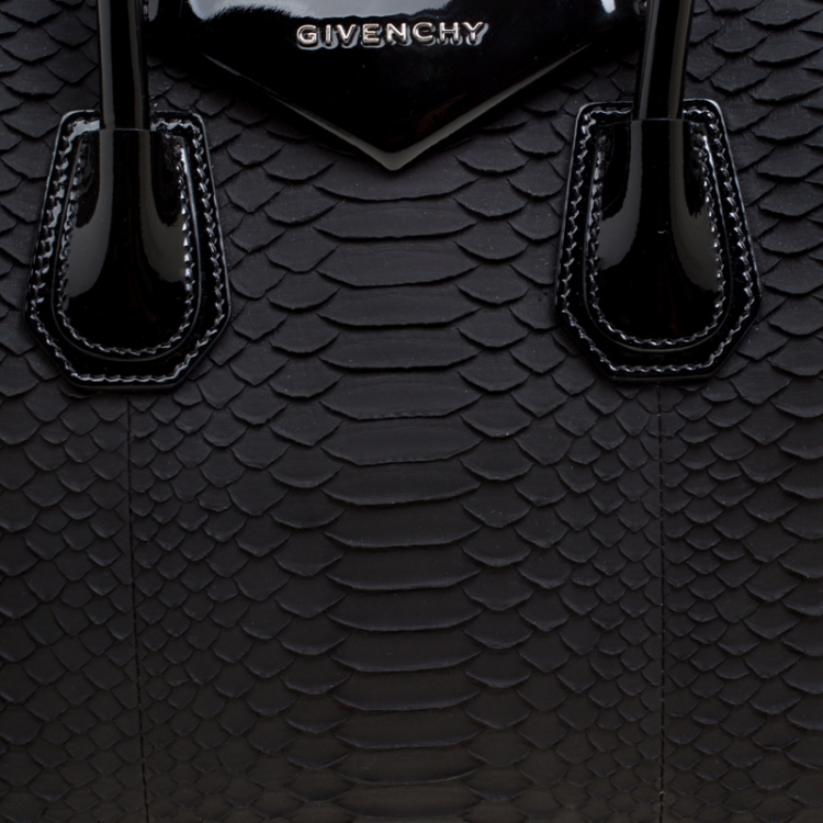 Pre Owned Givenchy Black Python and Patent Leather Small Antigona Top Handle Bag