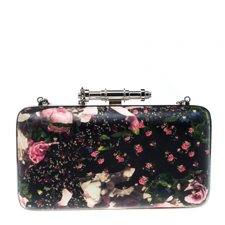 Pre Owned Givenchy Black/Multicolor Floral Print Box Clutch