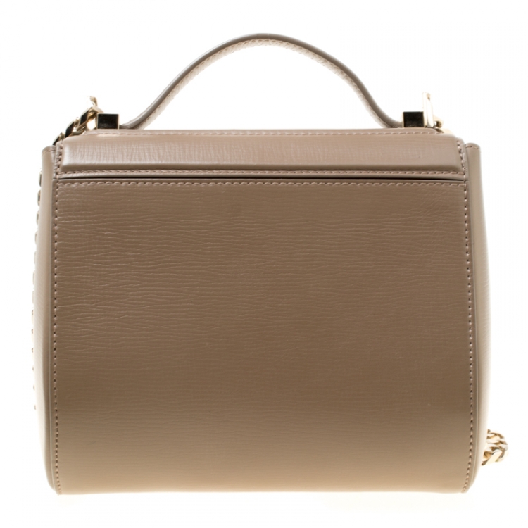 Pre Owned Givenchy Dark Beige Leather Mini Pandora Box Shoulder Bag