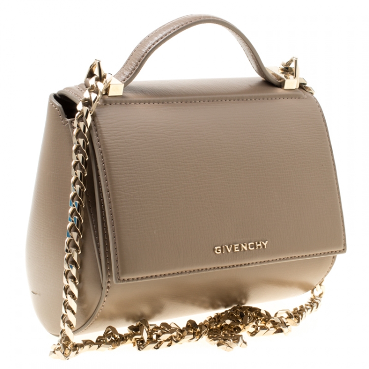 Pre Owned Givenchy Dark Beige Leather Mini Pandora Box Shoulder Bag