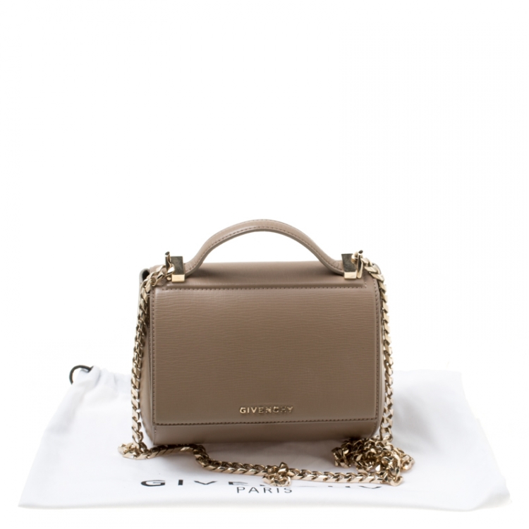 Pre Owned Givenchy Dark Beige Leather Mini Pandora Box Shoulder Bag