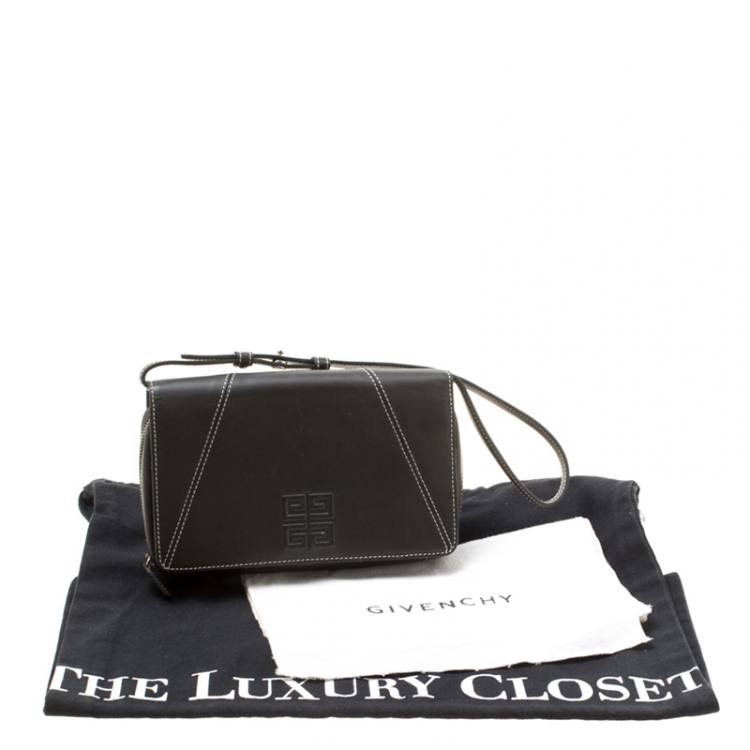 Pre Owned Givenchy Dark Grey Leather Logo Clutch Bag 