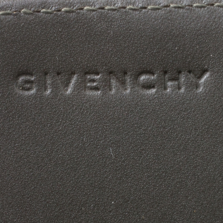 Pre Owned Givenchy Dark Grey Leather Logo Clutch Bag 
