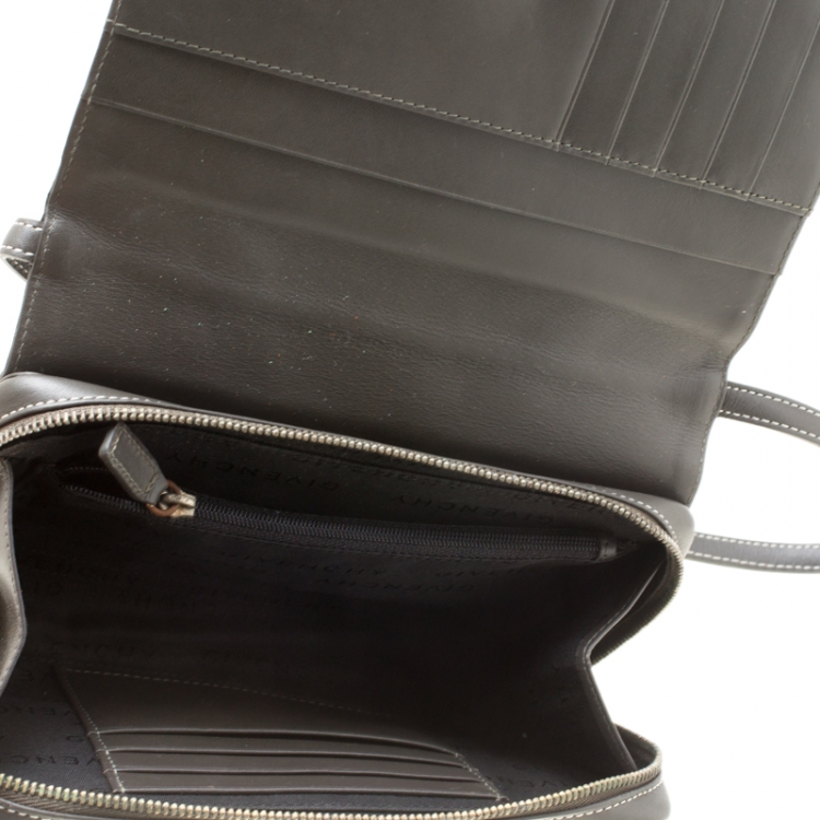 Pre Owned Givenchy Dark Grey Leather Logo Clutch Bag 