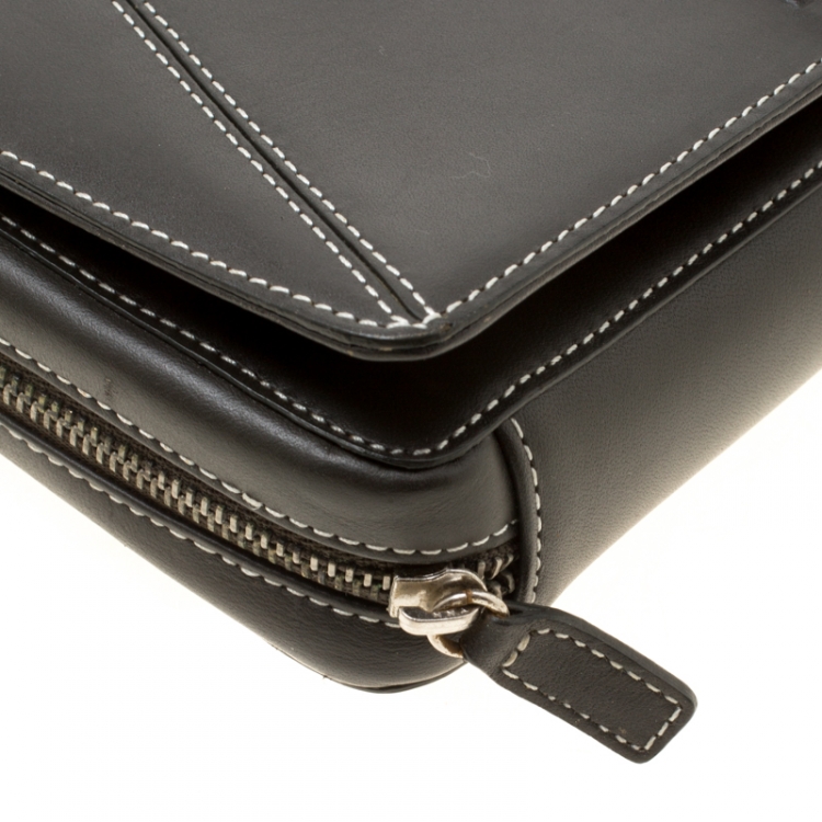 Pre Owned Givenchy Dark Grey Leather Logo Clutch Bag 