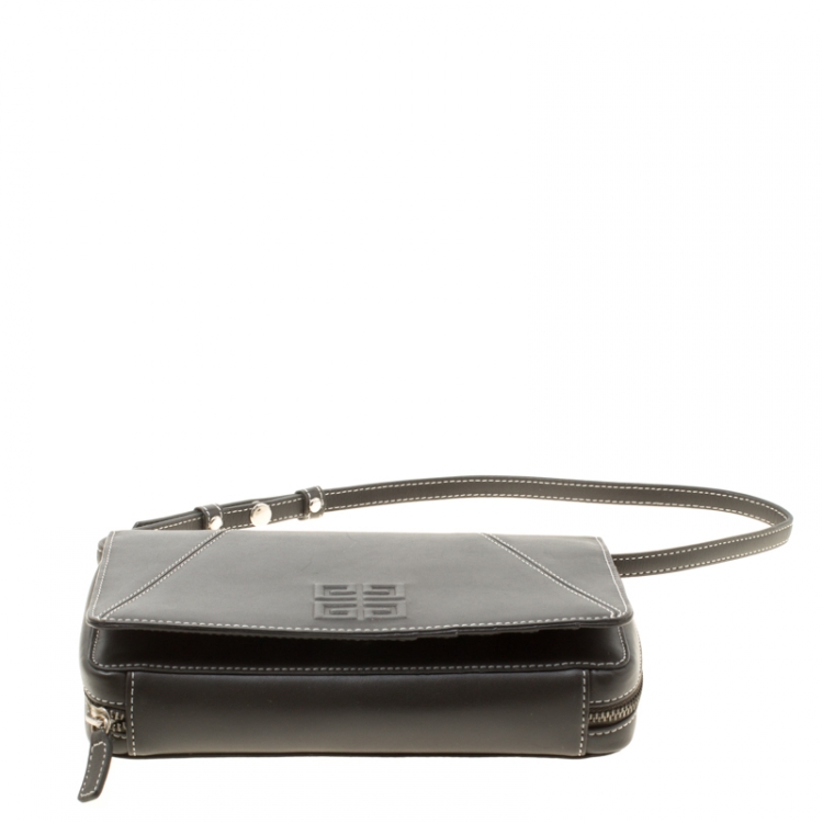 Pre Owned Givenchy Dark Grey Leather Logo Clutch Bag 
