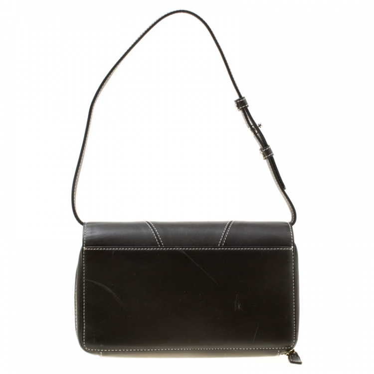 Pre Owned Givenchy Dark Grey Leather Logo Clutch Bag 