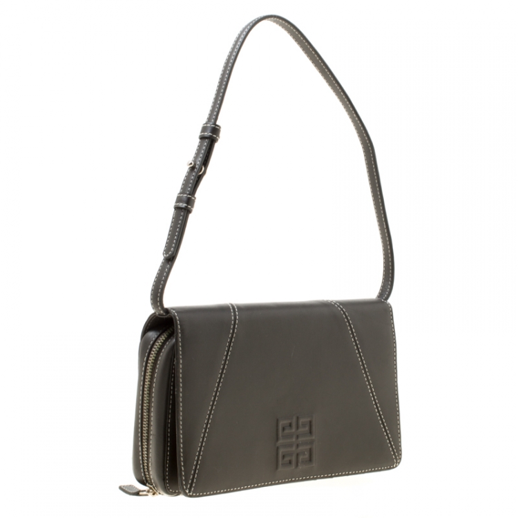 Pre Owned Givenchy Dark Grey Leather Logo Clutch Bag 