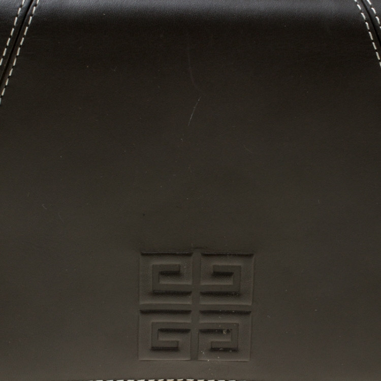 Pre Owned Givenchy Dark Grey Leather Logo Clutch Bag 