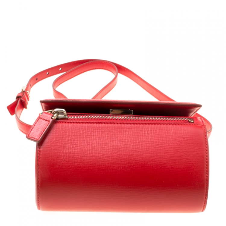 Pre Owned Givenchy Red Leather Mini Pandora Box Crossbody Bag