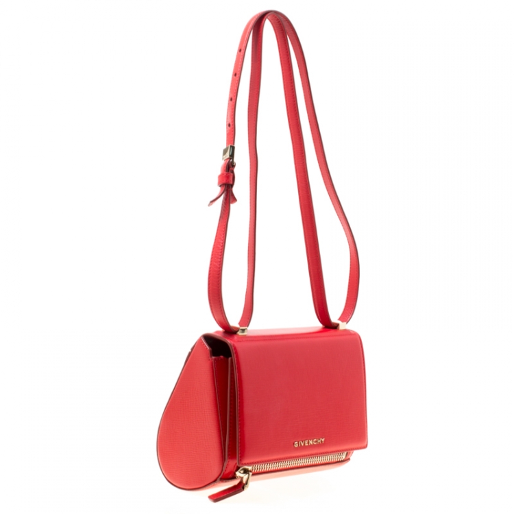 Pre Owned Givenchy Red Leather Mini Pandora Box Crossbody Bag