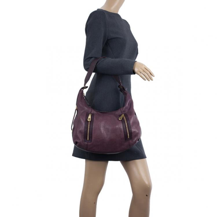 Pre Owned Givenchy Violet Monogram Embossed Leather Hobo