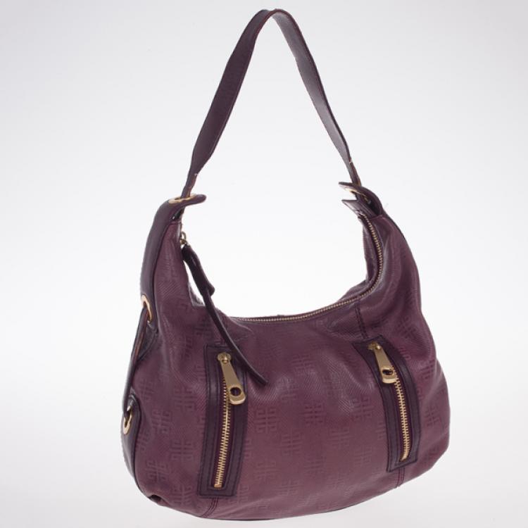 Pre Owned Givenchy Violet Monogram Embossed Leather Hobo