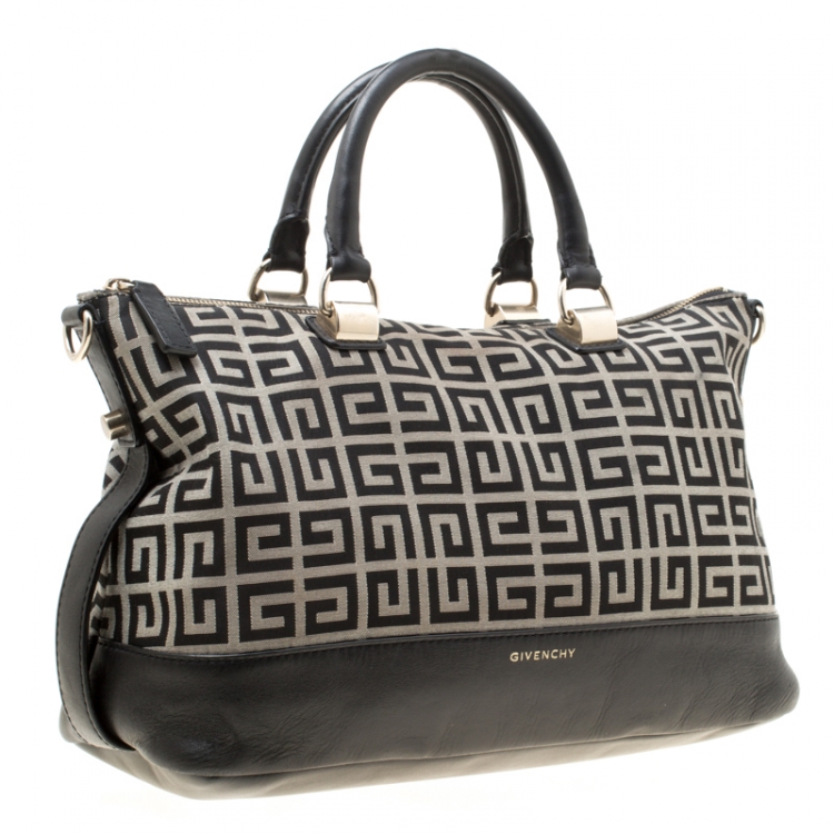Pre Owned Givenchy Grey/Black Signature Canvas Top Handle Bag