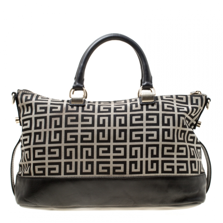 Pre Owned Givenchy Grey/Black Signature Canvas Top Handle Bag