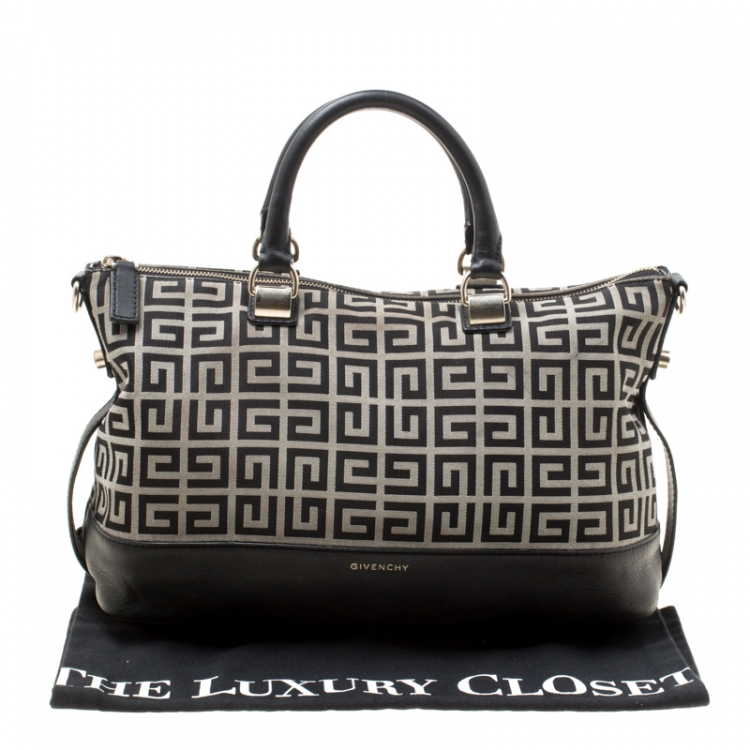Pre Owned Givenchy Grey/Black Signature Canvas Top Handle Bag