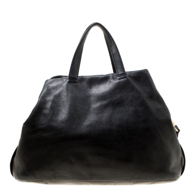 Pre Owned Givenchy Black Crackled Leather Top Handle Bag
