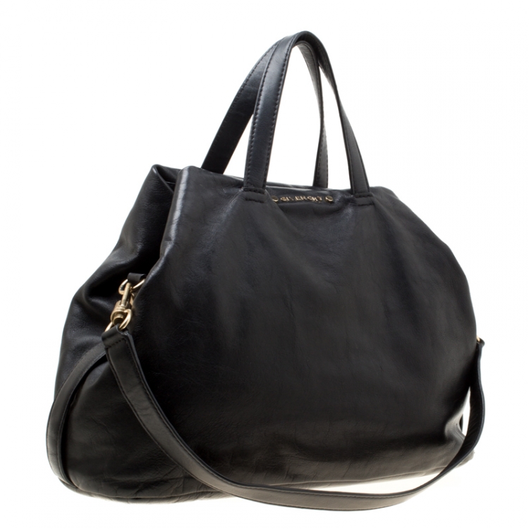 Pre Owned Givenchy Black Crackled Leather Top Handle Bag