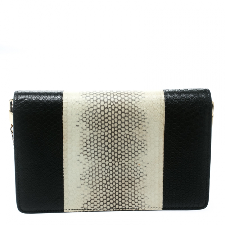 Pre Owned Givenchy Monochrome Python Embossed Leather Clutch 