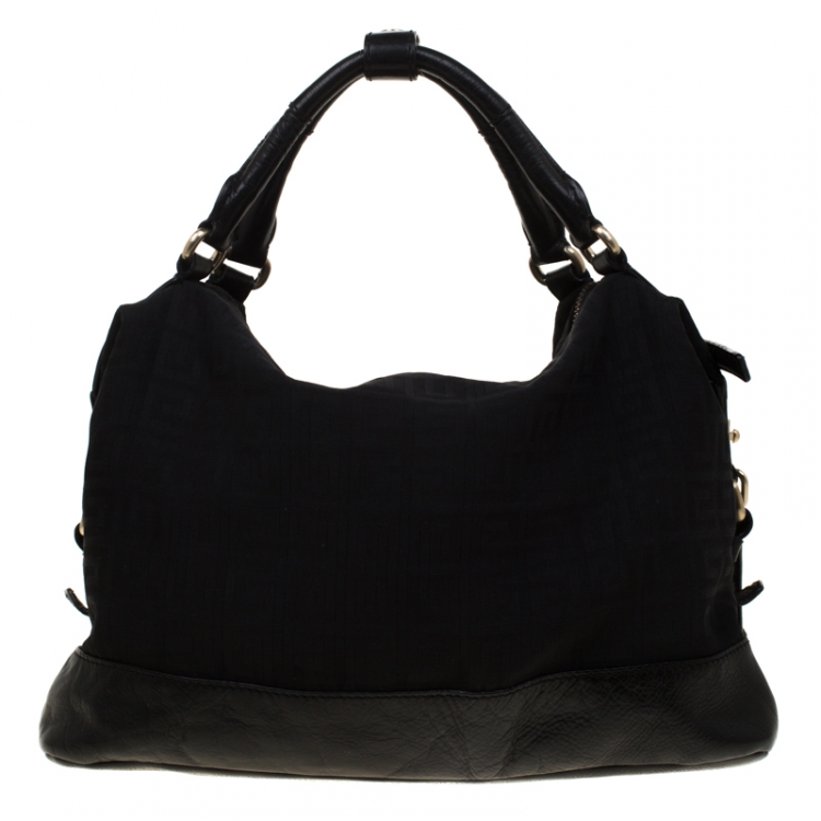 Pre Owned Givenchy Black Signature Canvas and Leather Top Handle Bag