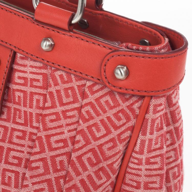 Pre Owned Givenchy Red Canvas Monogram and Leather Satchel 