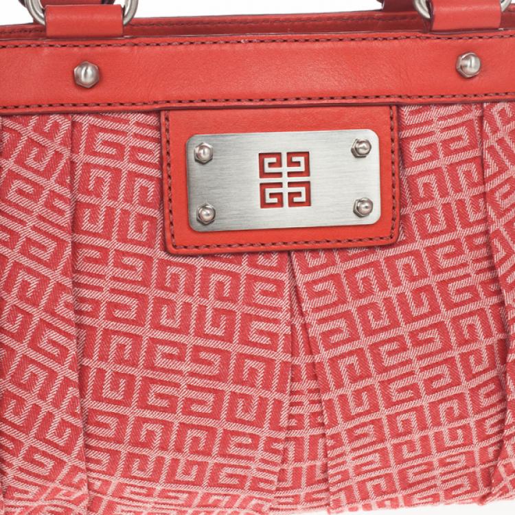 Pre Owned Givenchy Red Canvas Monogram and Leather Satchel 