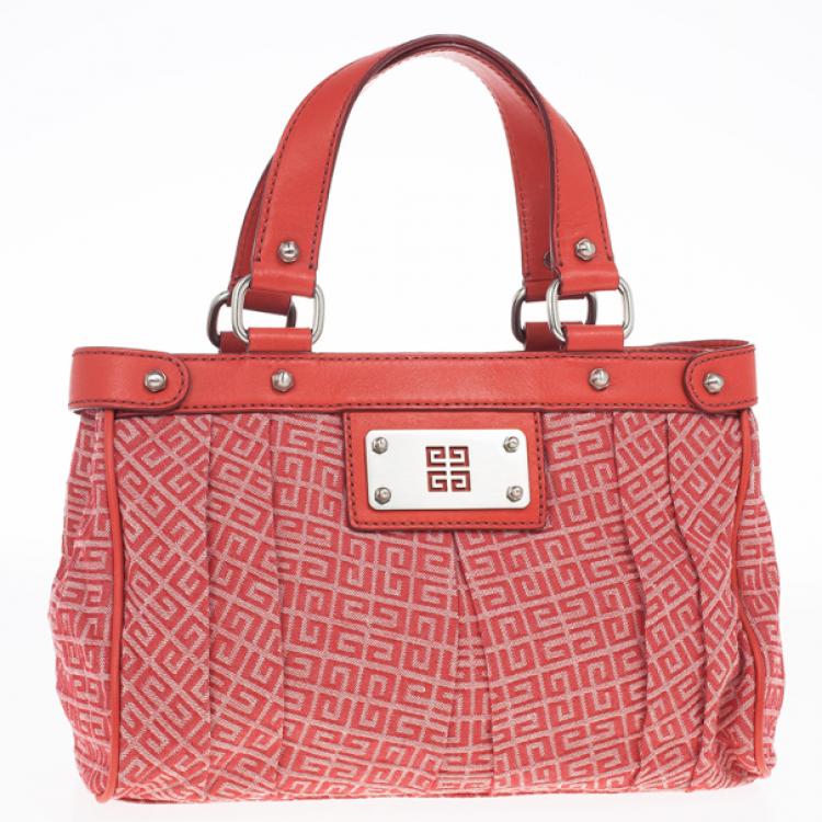 Pre Owned Givenchy Red Canvas Monogram and Leather Satchel 