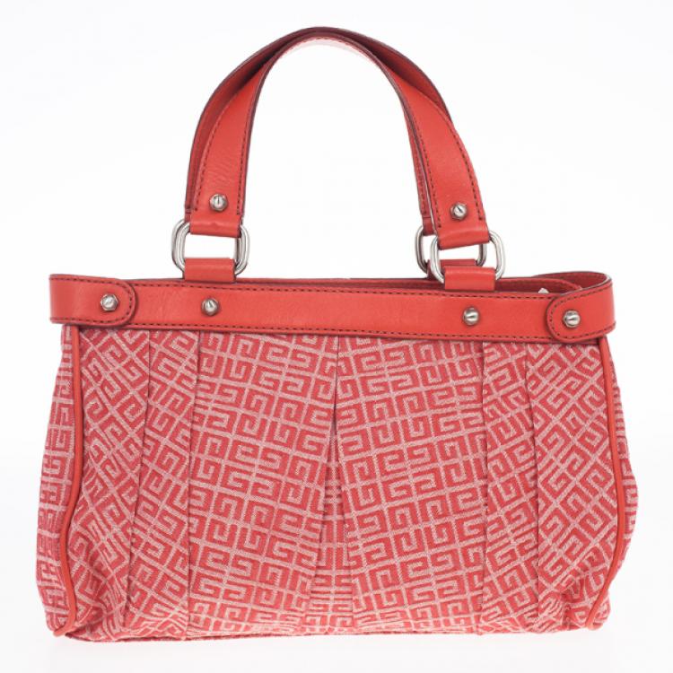 Pre Owned Givenchy Red Canvas Monogram and Leather Satchel 