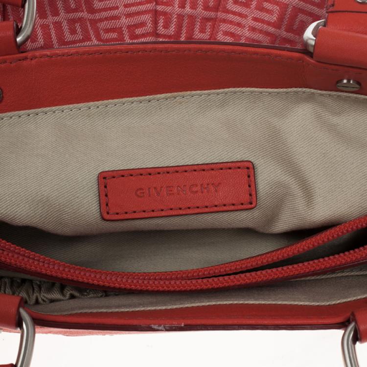 Pre Owned Givenchy Red Canvas Monogram and Leather Satchel 