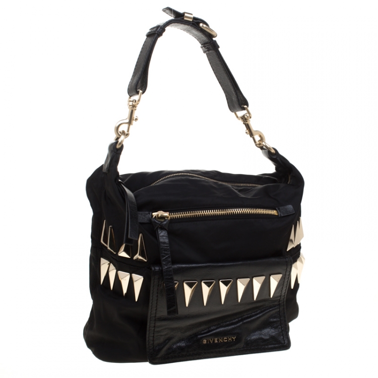 Pre Owned Givenchy Black Nylon and Leather Studded Hobo