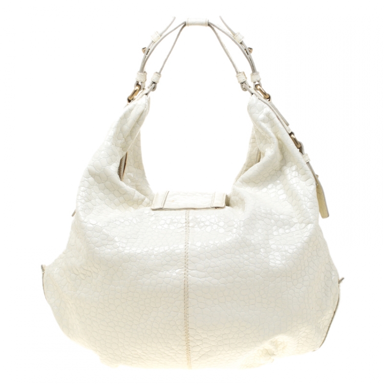 مملوكة مسبقًا Givenchy White Textured Patent Leather Hobo