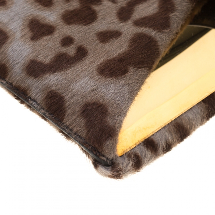 Pre Owned Givenchy Beige Leopard Print Pony Hair Antigona Envelope Clutch Bag