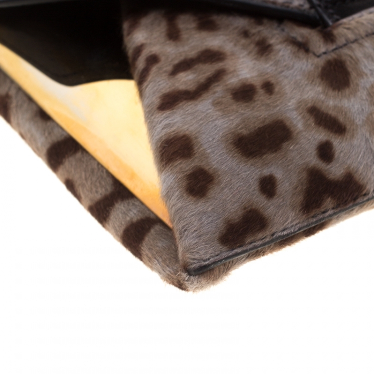 Pre Owned Givenchy Beige Leopard Print Pony Hair Antigona Envelope Clutch Bag