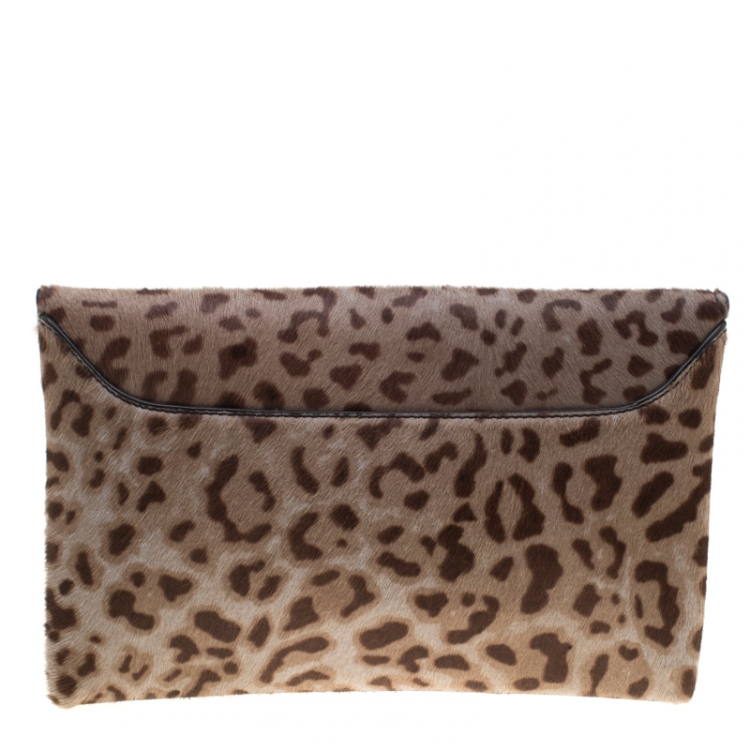 Pre Owned Givenchy Beige Leopard Print Pony Hair Antigona Envelope Clutch Bag