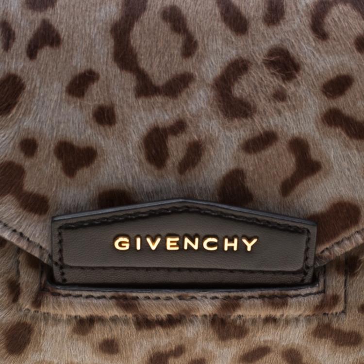 Pre Owned Givenchy Beige Leopard Print Pony Hair Antigona Envelope Clutch Bag