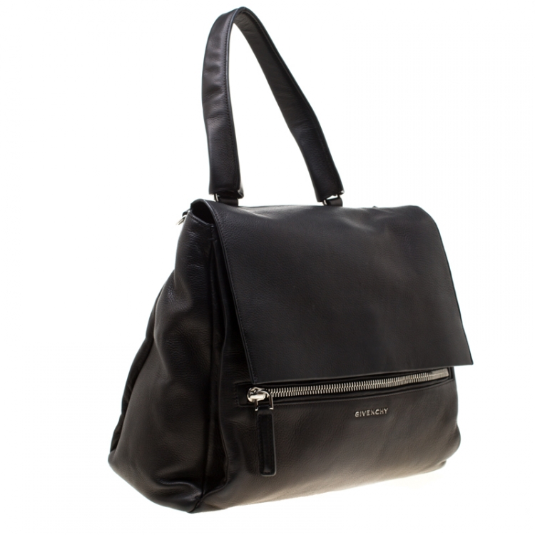 Pre Owned Givenchy Black Leather Pandora Flap Top Handle Bag