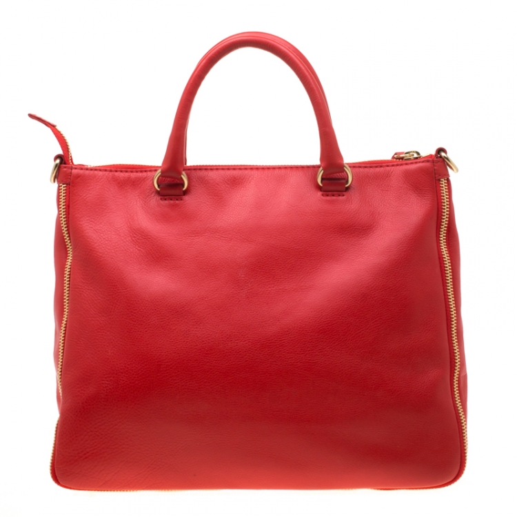 Pre Owned Givenchy Red Leather Zip Detail Top Handle Bag