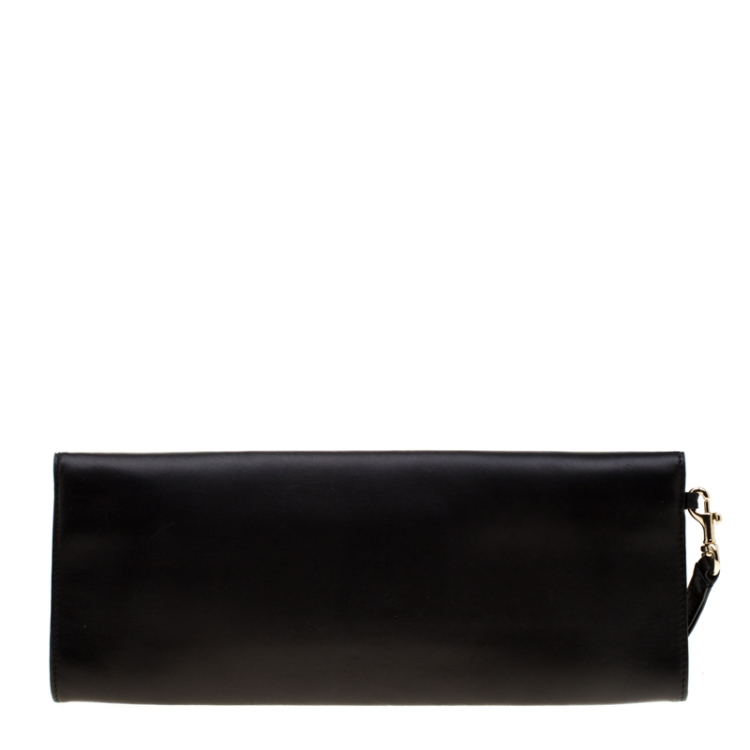 Pre Owned Givenchy Black Leather Shark Tooth Long Wristlet Clutch