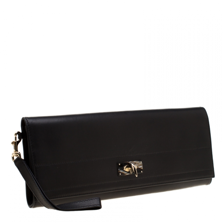 Pre Owned Givenchy Black Leather Shark Tooth Long Wristlet Clutch