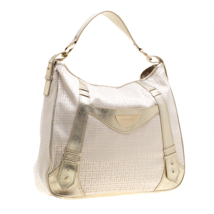 Pre Owned Givenchy Beige/Gold Fabric and Leather Hobo