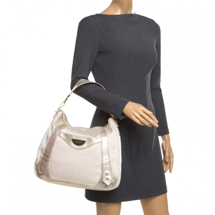 Pre Owned Givenchy Beige/Gold Fabric and Leather Hobo