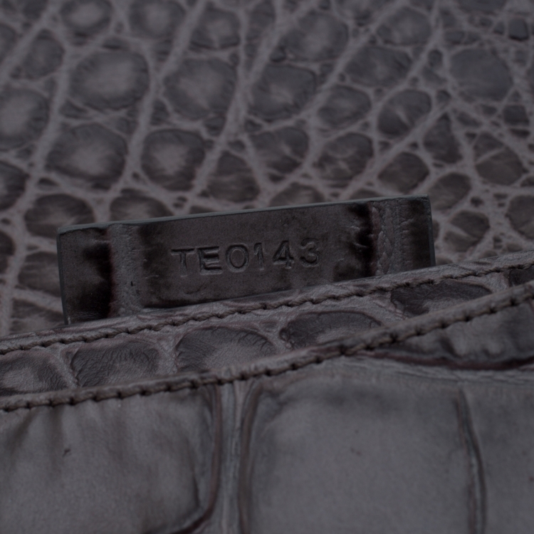 Pre Owned Givenchy Grey Croc Embossed Leather Antigona Envelope Clutch